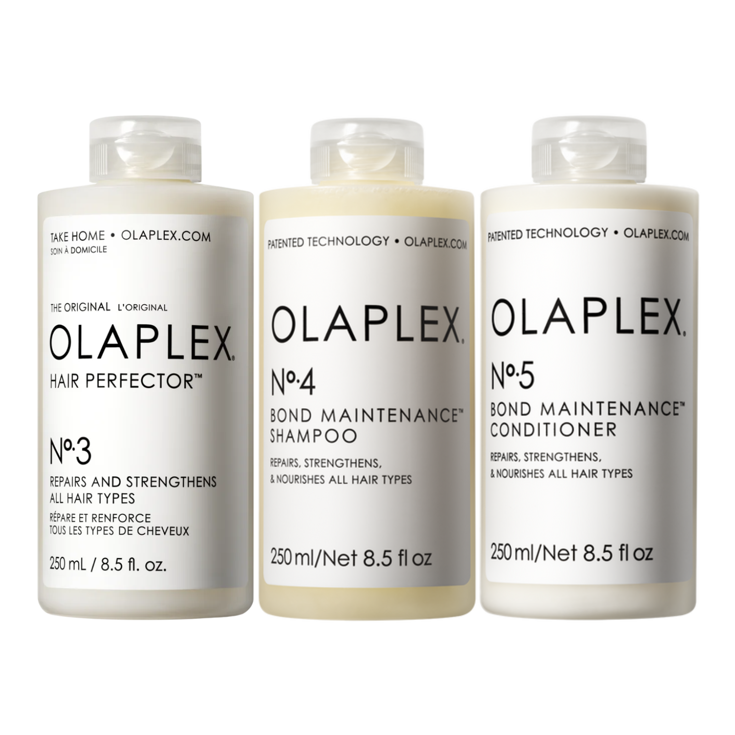 OLAPLEX Kit Nº.3 HAIR PERFECTOR / Nº.4 BOND MAINTENANCE / Nº.5 BOND MAINTENANCE CONDITIONER